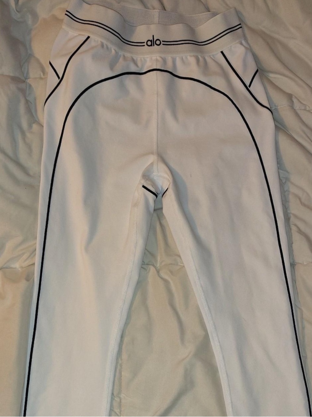 ALO Yoga White Leggings with Black Piping